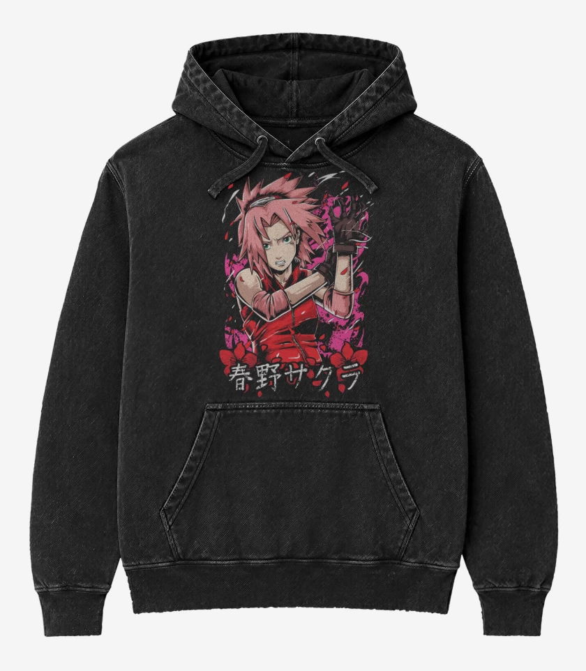 Poleron Canguro Acid Wash Negro de Sakura Haruno