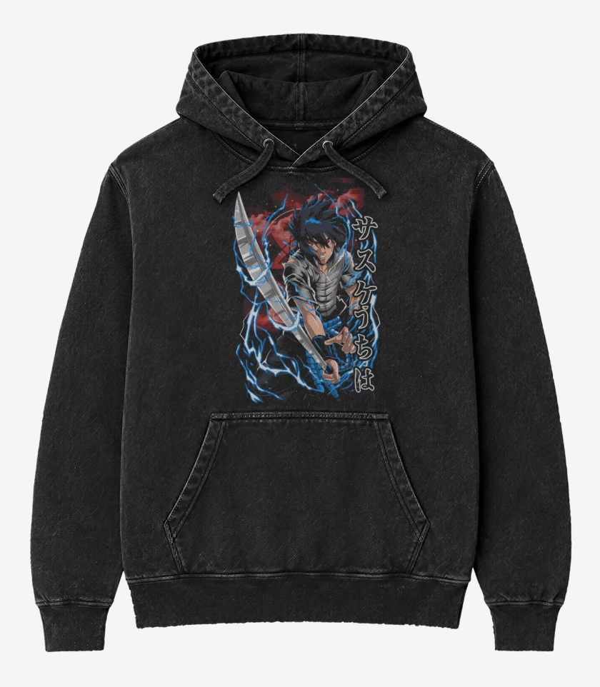 Poleron Canguro Acid Wash Negro de Uchiha Sasuke