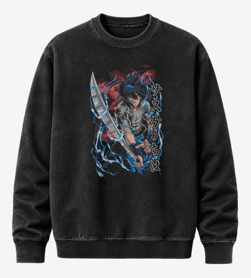 Poleron Polo Acid Wash Negro de Uchiha Sasuke