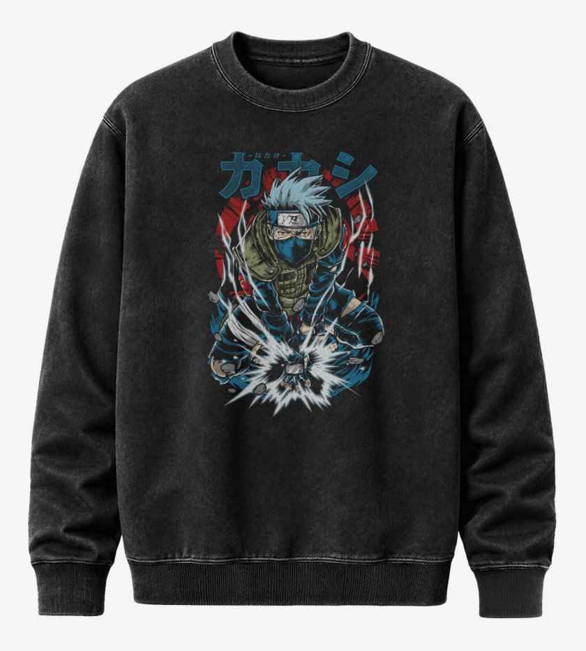 Poleron Polo Acid Wash Negro de Kakashi Hatake