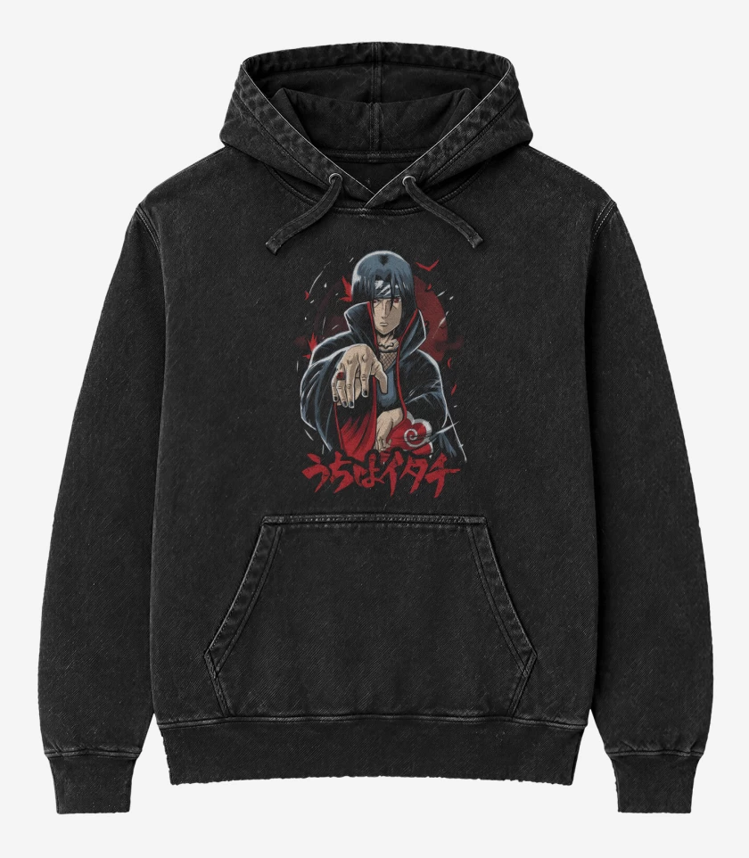 Poleron Canguro Acid Wash Negro de Uchiha Itachi