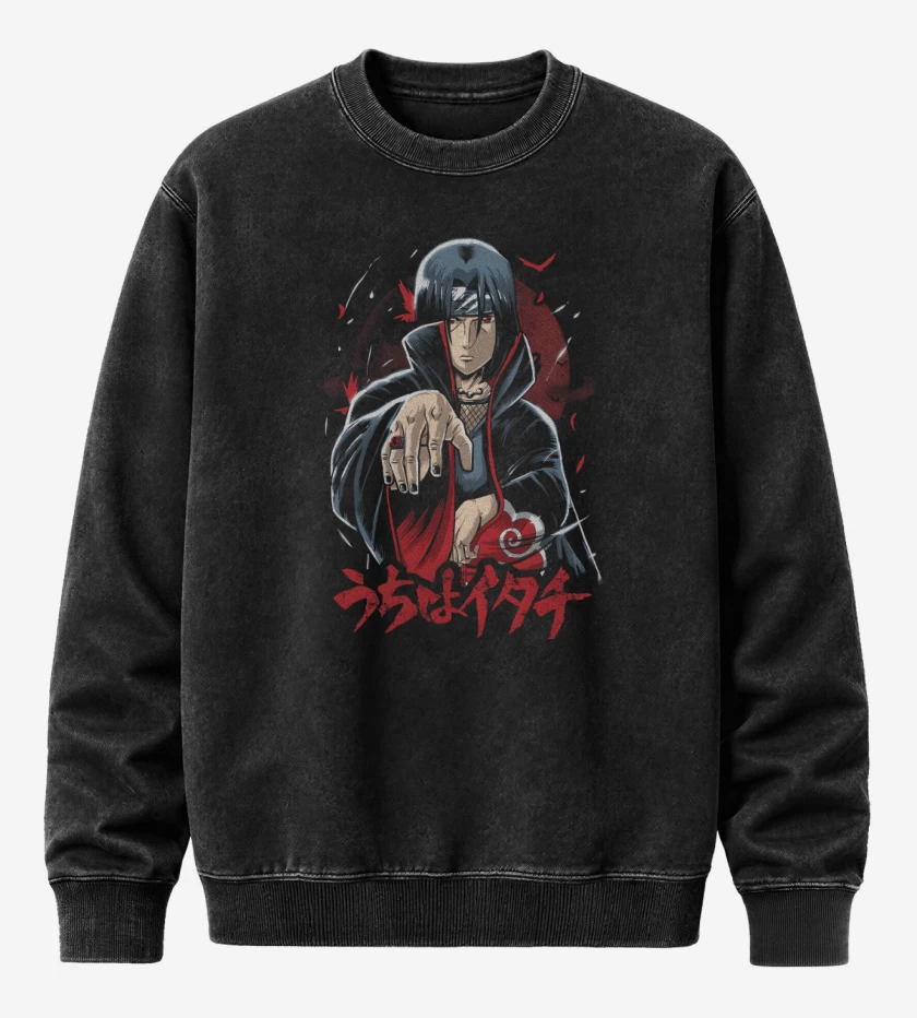 Poleron Polo Acid Wash Negro de Uchiha Itachi