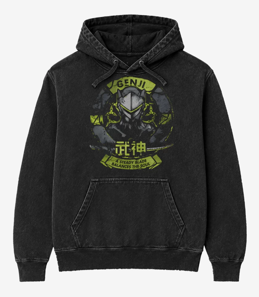 Poleron Canguro Acid Wash Negro de Genji 3 