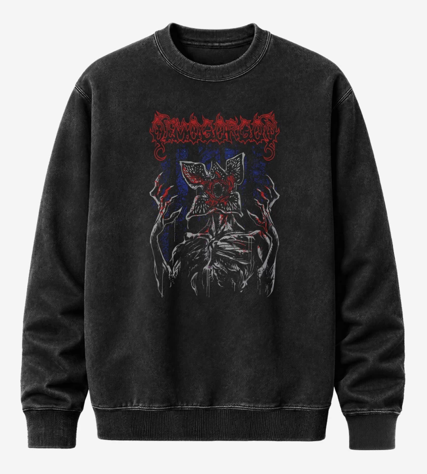 Poleron Polo Acid Wash Negro de Demogorgon