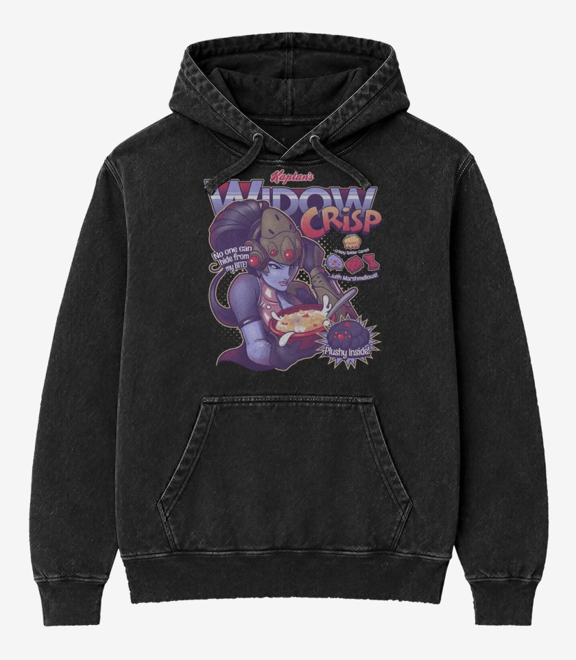 Poleron Canguro Acid Wash Negro de Widow Cereal 