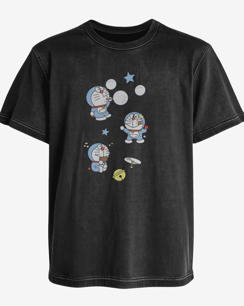 Polera desgastada Negro de Doraemon
