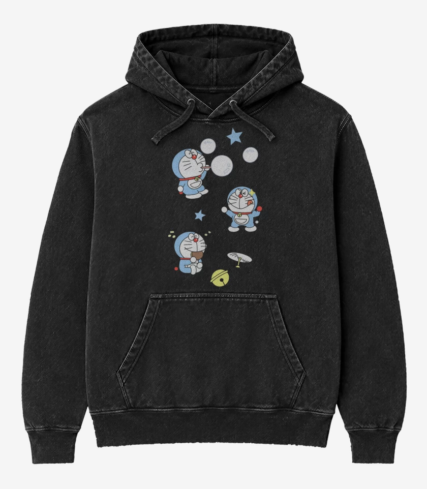 Poleron Canguro Acid Wash Negro de Doraemon