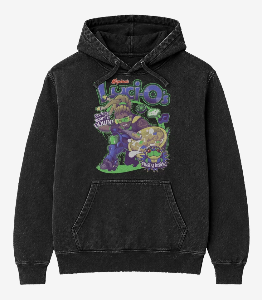 Poleron Canguro Acid Wash Negro de Lucio cereal 