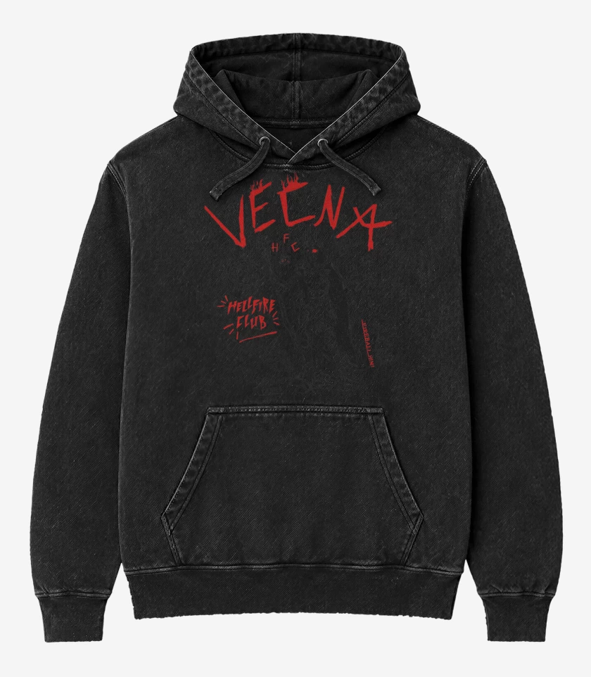 Poleron Canguro Acid Wash Negro de Vecna RPG