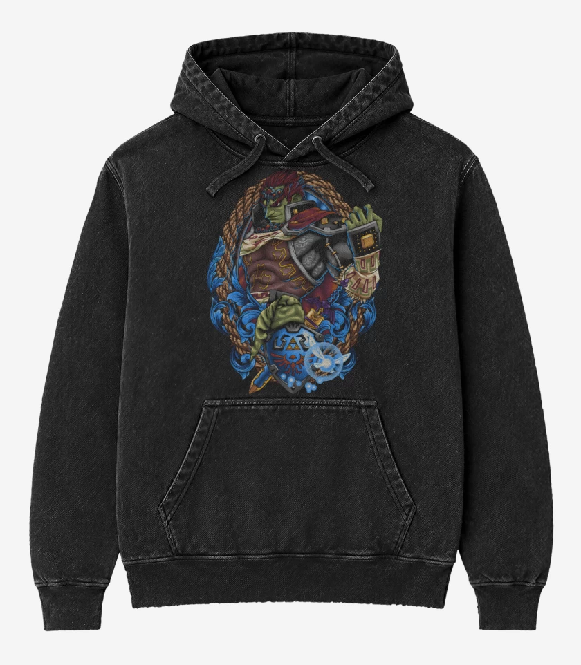 Poleron Canguro Acid Wash Negro de Ganondorf