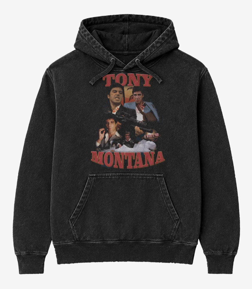 Poleron Canguro Acid Wash Negro de Tony Montana