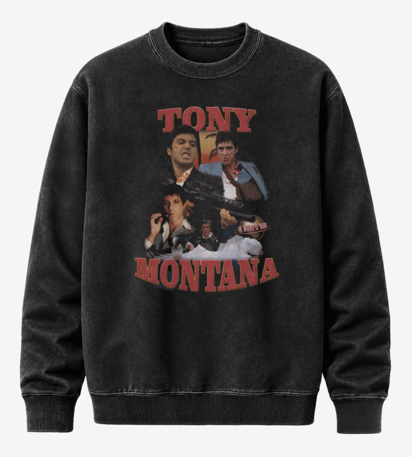 Poleron Polo Acid Wash Negro de Tony Montana