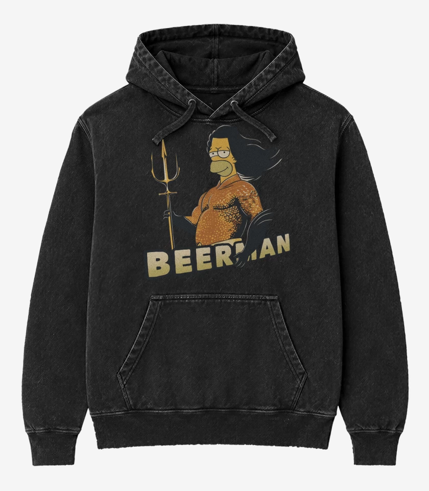 Poleron Canguro Acid Wash Negro de Beerman
