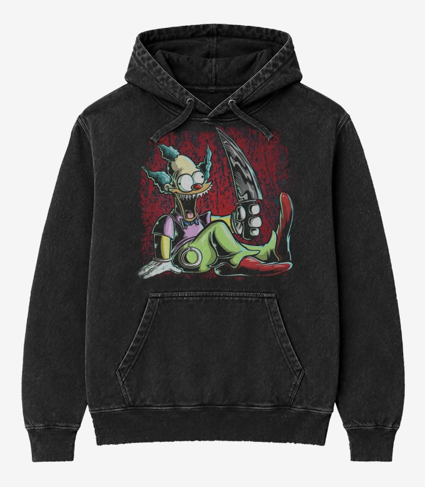 Poleron Canguro Acid Wash Negro de Muñeco Krusty