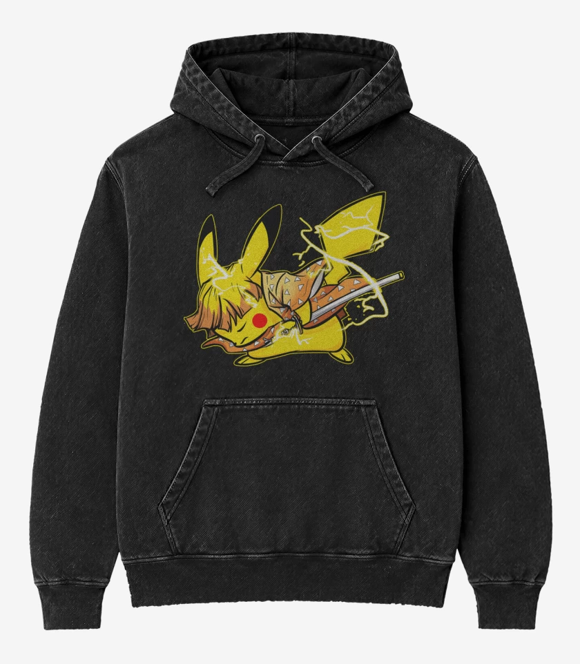 Poleron Canguro Acid Wash Negro de Zenitchu
