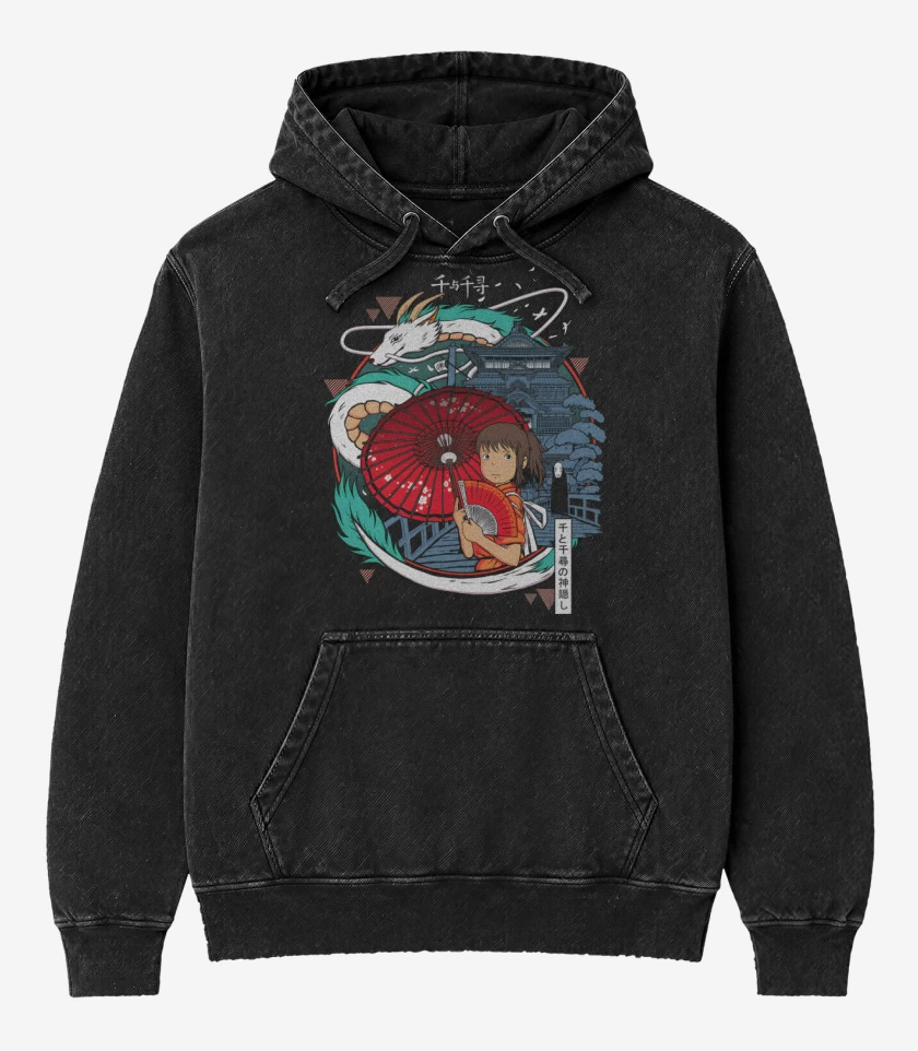 Poleron Canguro Acid Wash Negro de Espíritu Viajero