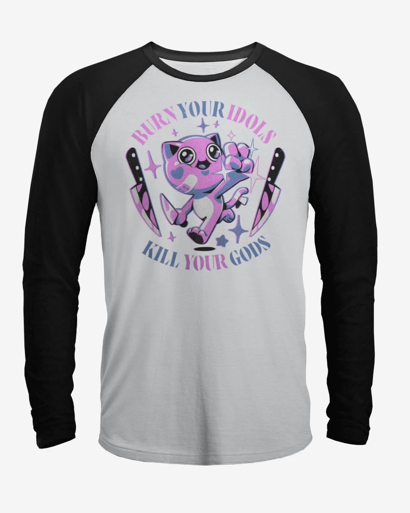 Polera Raglan Blanco / Negro de Quema tus Ídolos