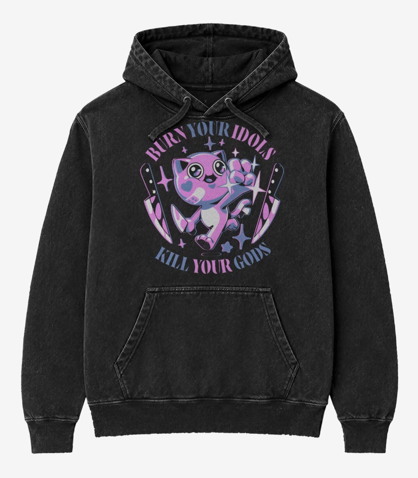 Poleron Canguro Acid Wash Negro de Quema tus Ídolos