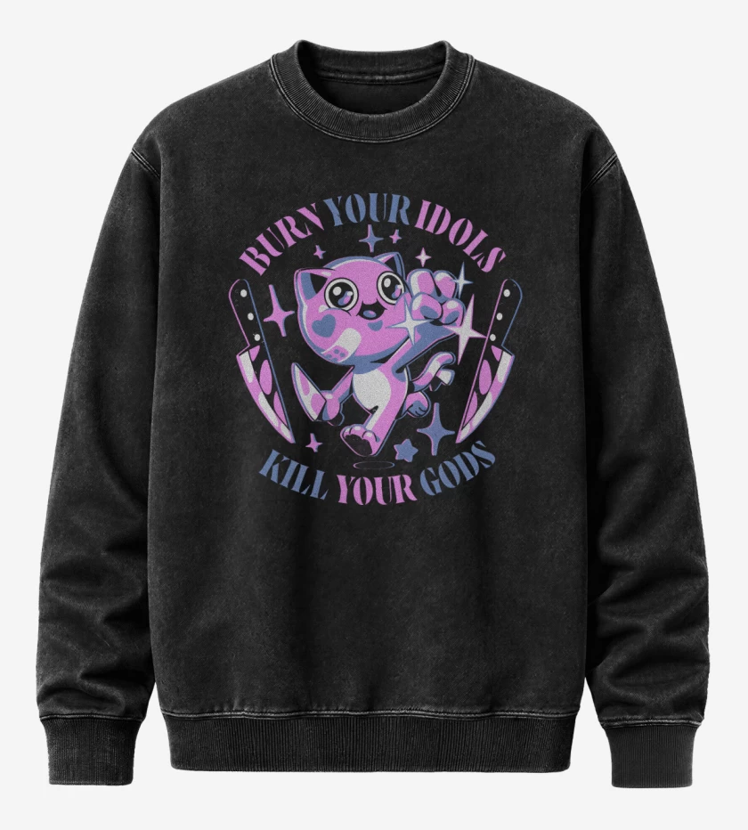 Poleron Polo Acid Wash Negro de Quema tus Ídolos