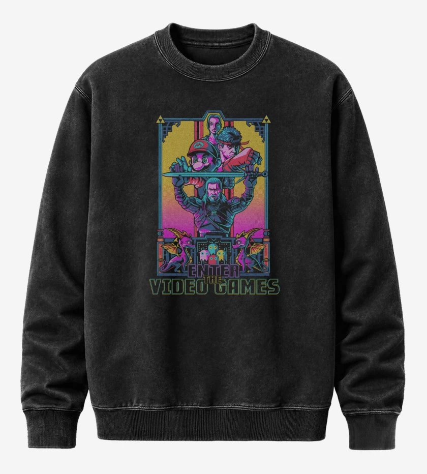 Poleron Polo Acid Wash Negro de Enter The Video Games