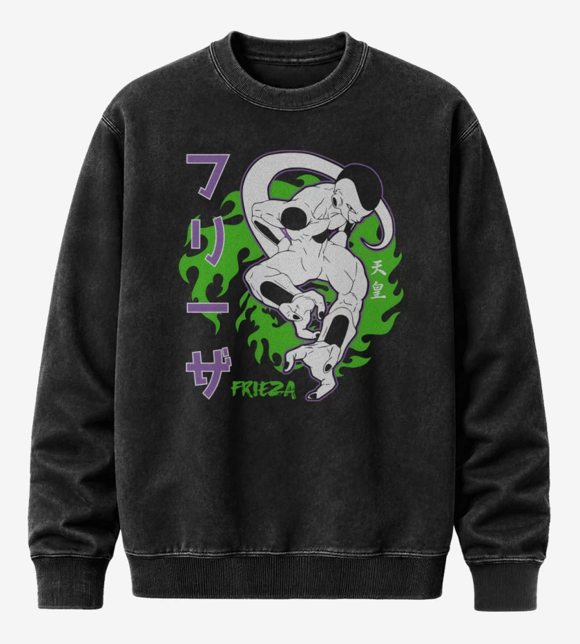 Poleron Polo Acid Wash Negro de Frieza Over Power