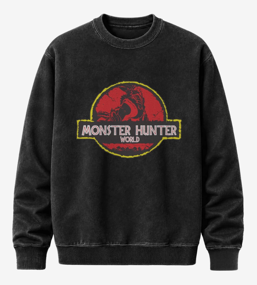 Poleron Polo Acid Wash Negro de Monster Hunter World