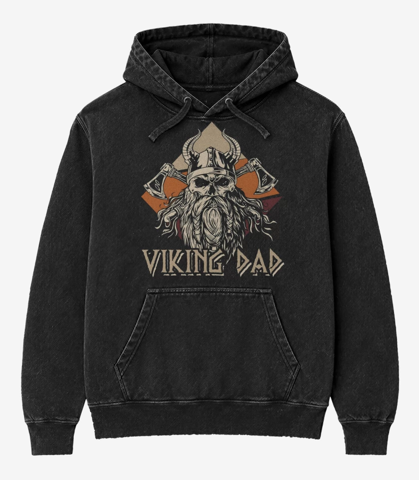 Poleron Canguro Acid Wash Negro de Papá Vikingo