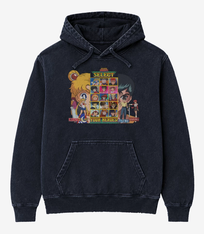 Poleron Canguro Acid Wash Azul Marino de Anime Heroes