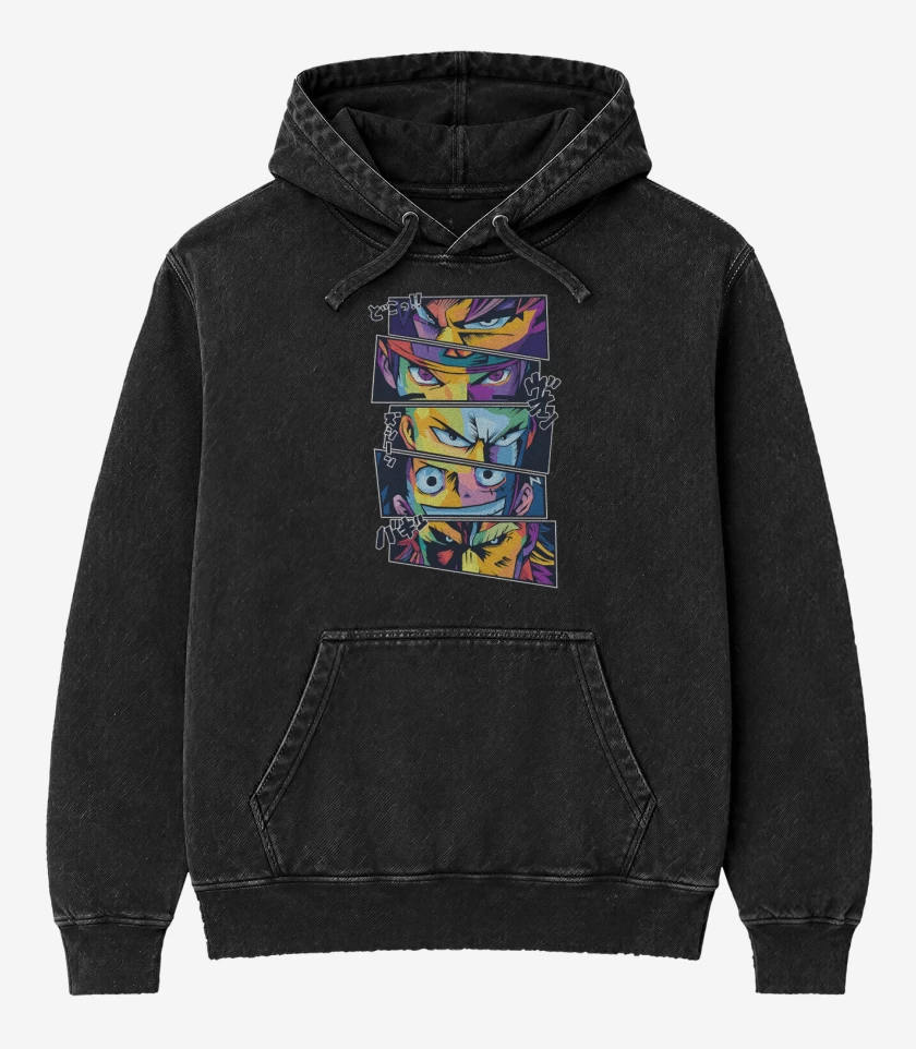 Poleron Canguro Acid Wash Negro de Anime leyendas