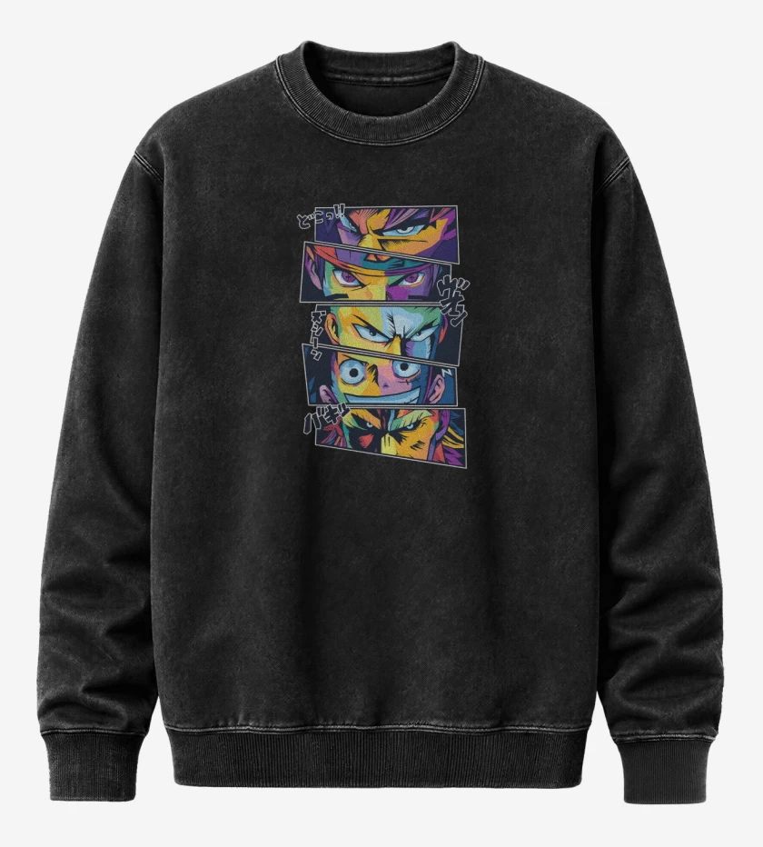 Poleron Polo Acid Wash Negro de Anime leyendas