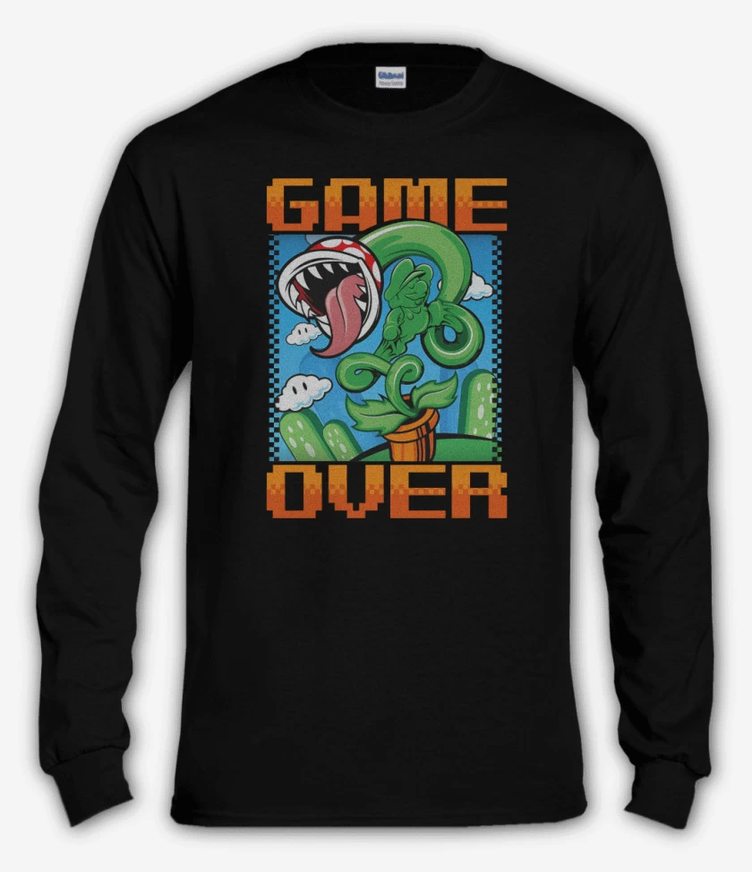 Polera manga larga Negro de Game over Bigote