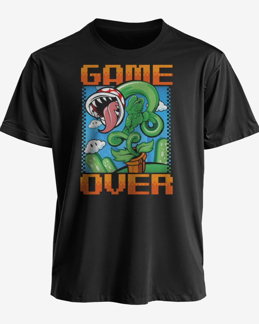 Polera premium Negro de Game over Bigote