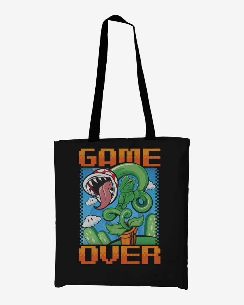 Totebag Negro de Game over Bigote