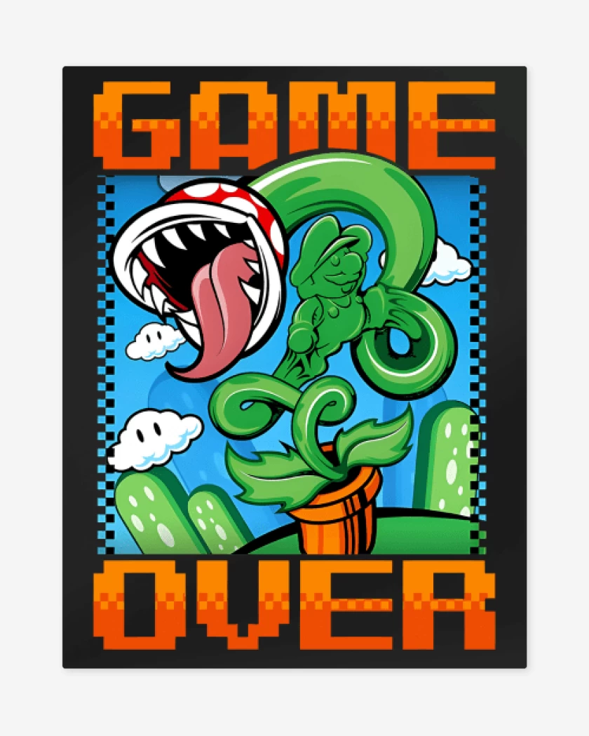 Print metalico Negro de Game over Bigote