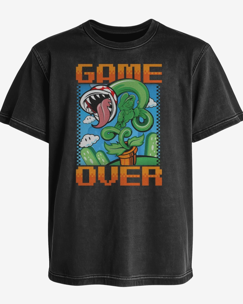 Polera desgastada Game over Bigote