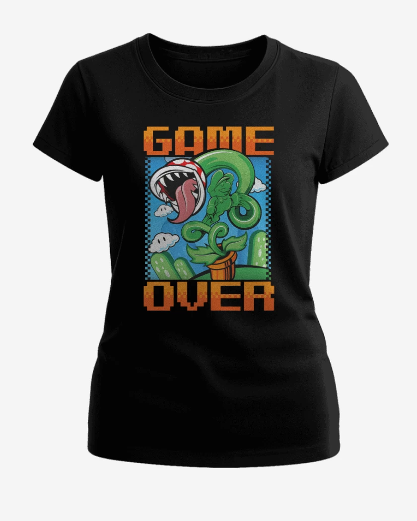 Polera de Mujer Negro de Game over Bigote