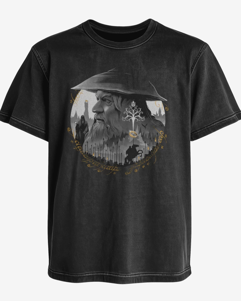 Polera desgastada Negro de Gandalf el gris