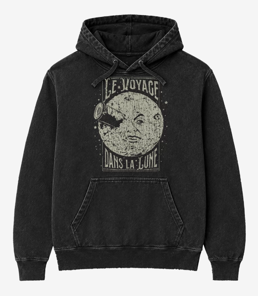 Poleron Canguro Acid Wash Negro de Le voyage dans la lune