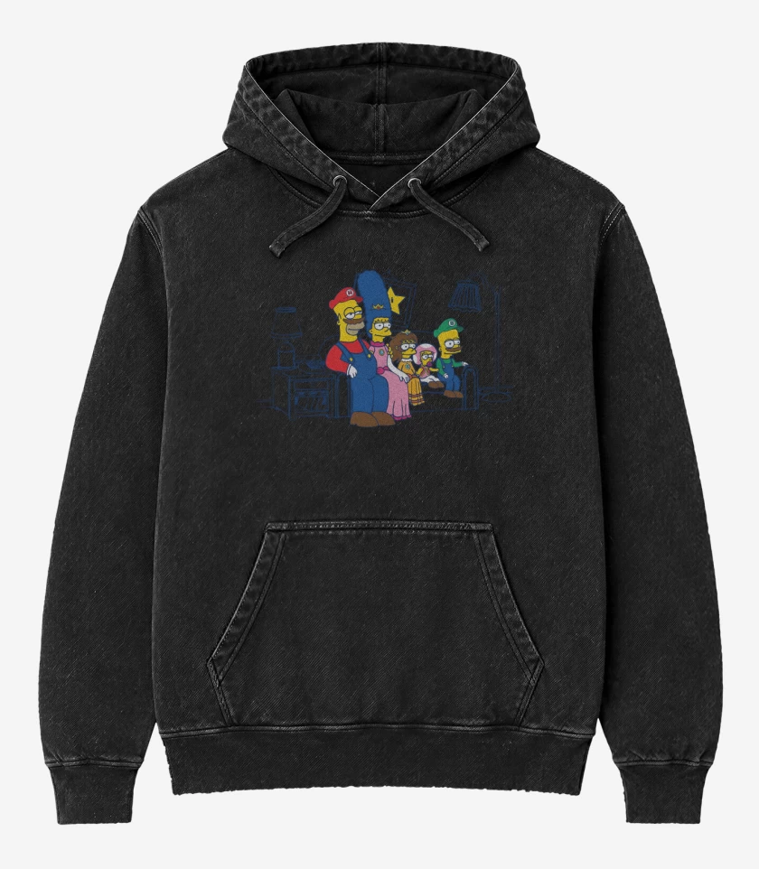 Poleron Canguro Acid Wash Negro de Los Marianos