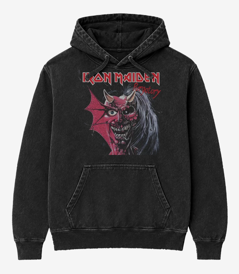 Poleron Canguro Acid Wash Negro de Purgatory