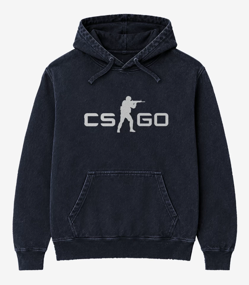Poleron Canguro Acid Wash Azul Marino de Cs Go