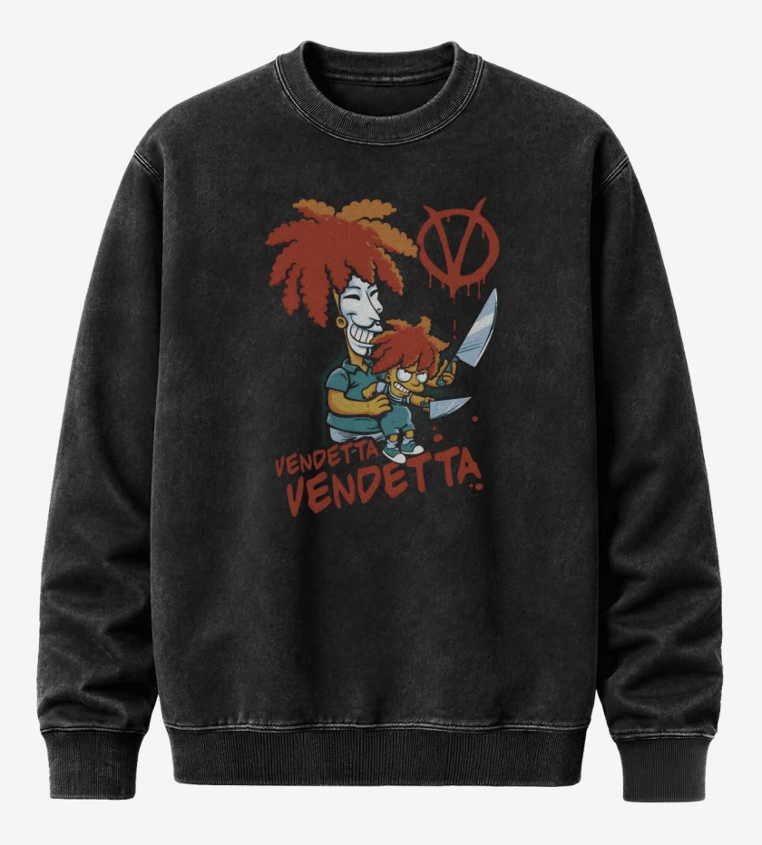 Poleron Polo Acid Wash Negro de Vendetta Vendetta