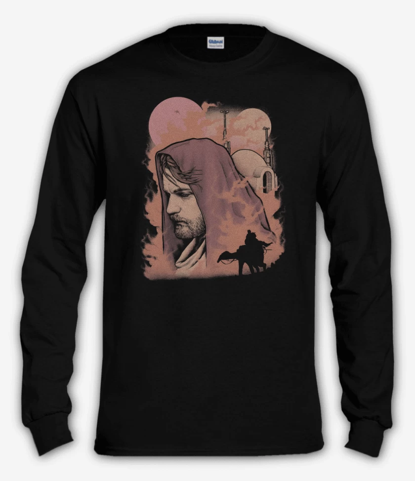 Polera manga larga Negro de Kenobi Hello There