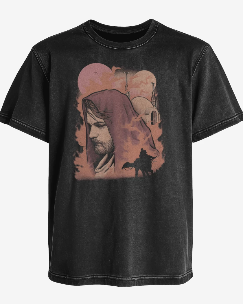 Polera desgastada Negro de Kenobi Hello There