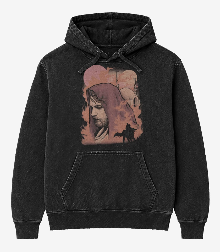 Poleron Canguro Acid Wash Negro de Kenobi Hello There