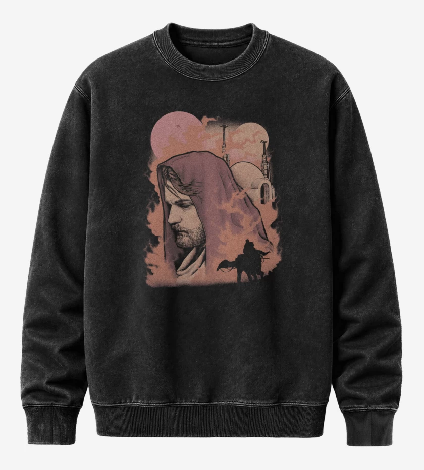 Poleron Polo Acid Wash Negro de Kenobi Hello There