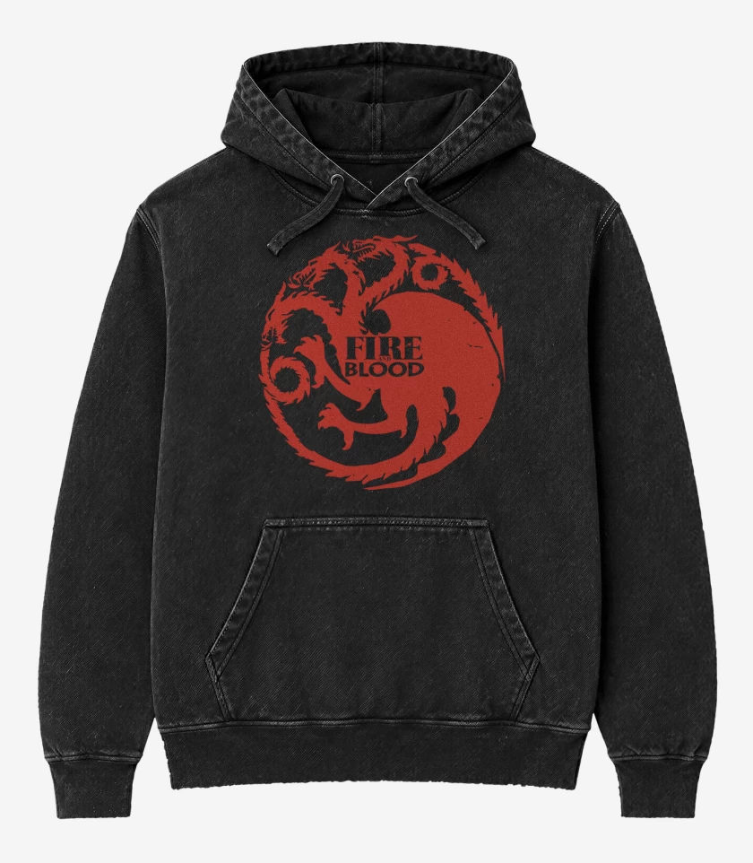 Poleron Canguro Acid Wash Negro de Fire and blood
