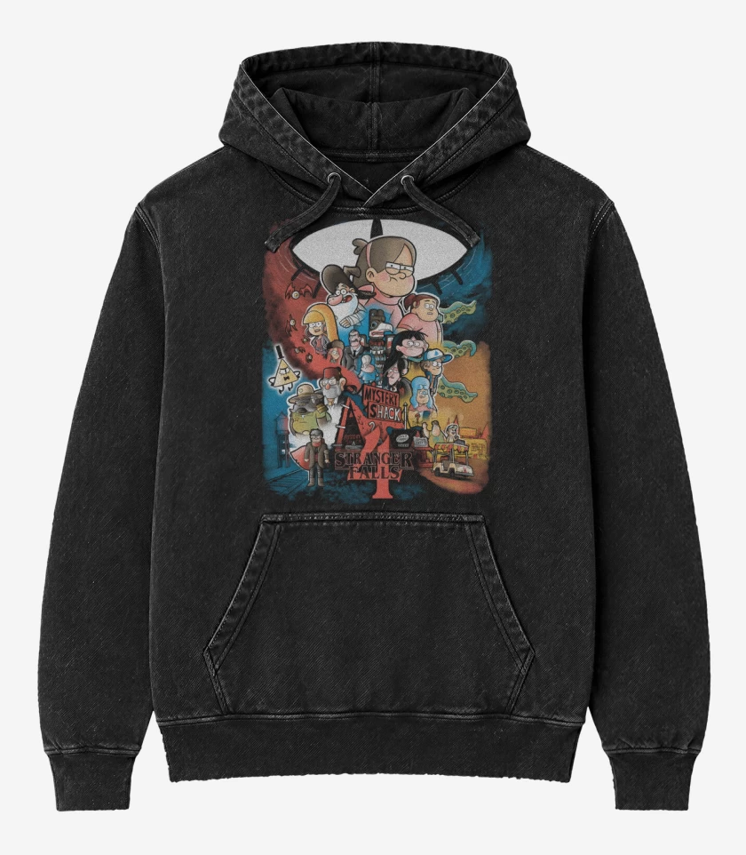 Poleron Canguro Acid Wash Negro de Stranger Falls 4