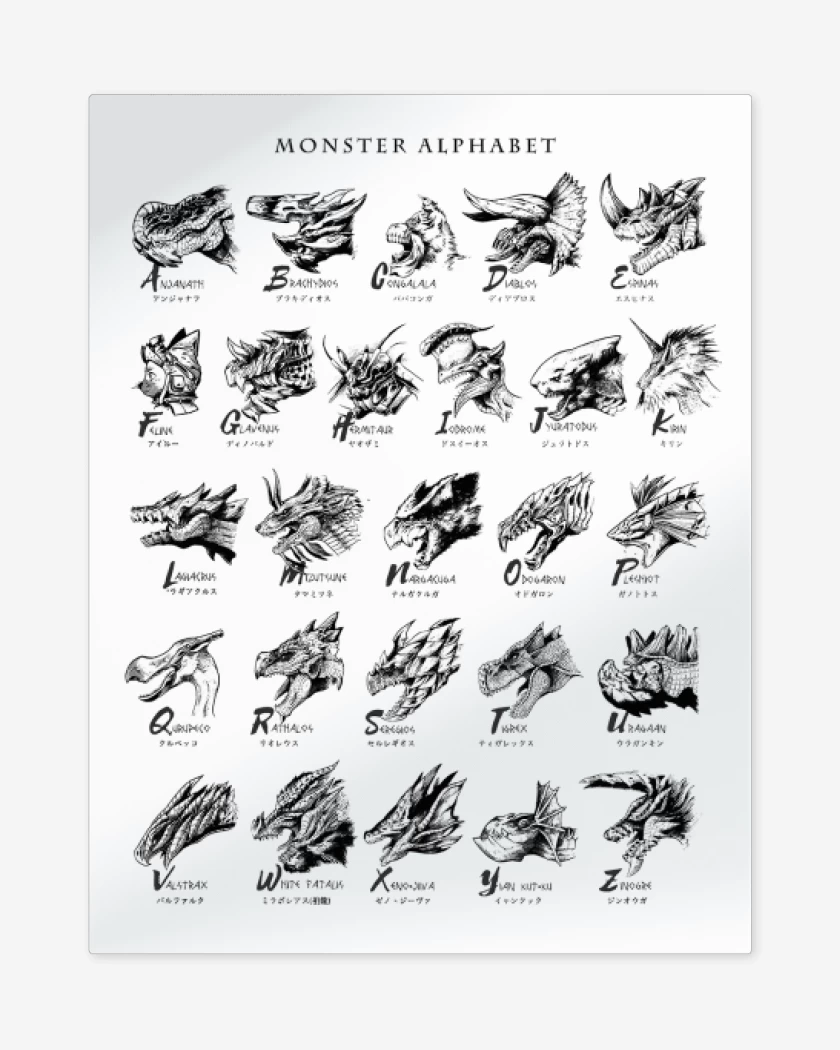 Print metalico Blanco de Alfabeto Monstruoso