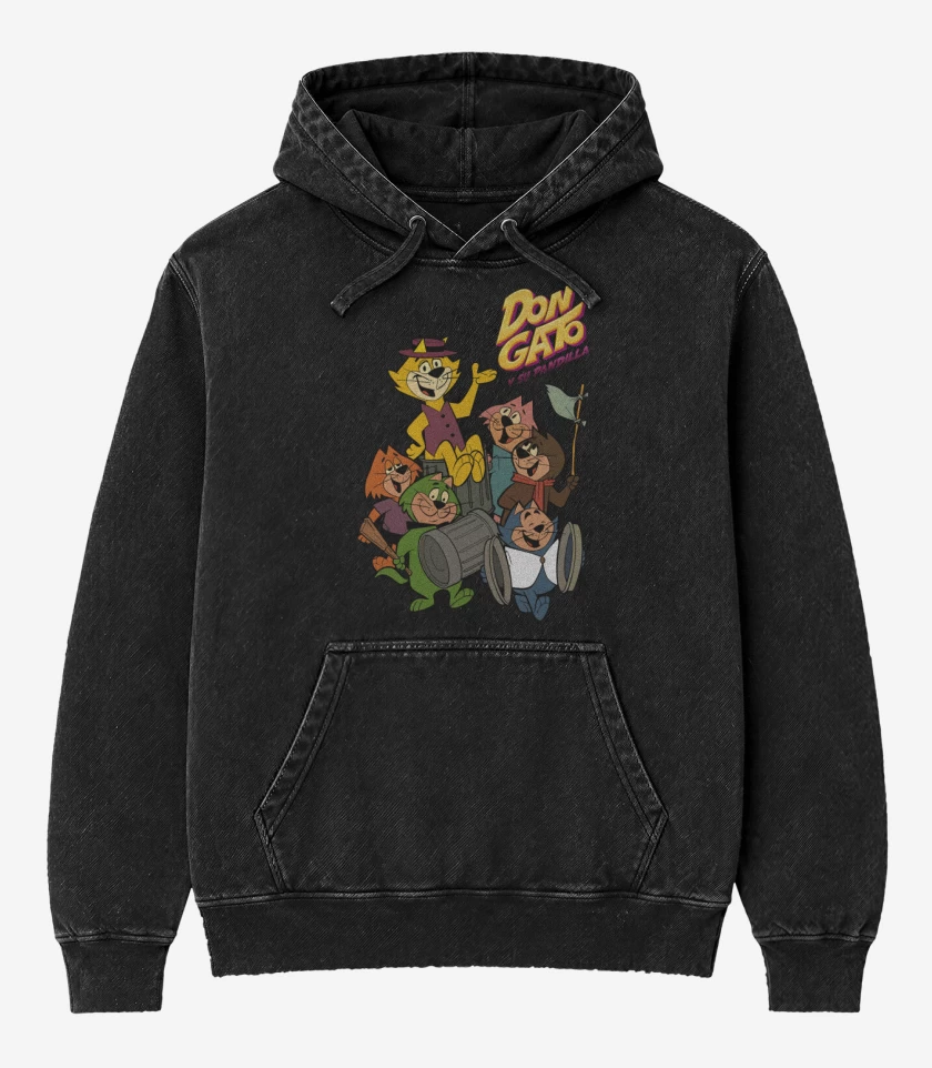 Poleron Canguro Acid Wash Negro de Don Gato y su pandilla